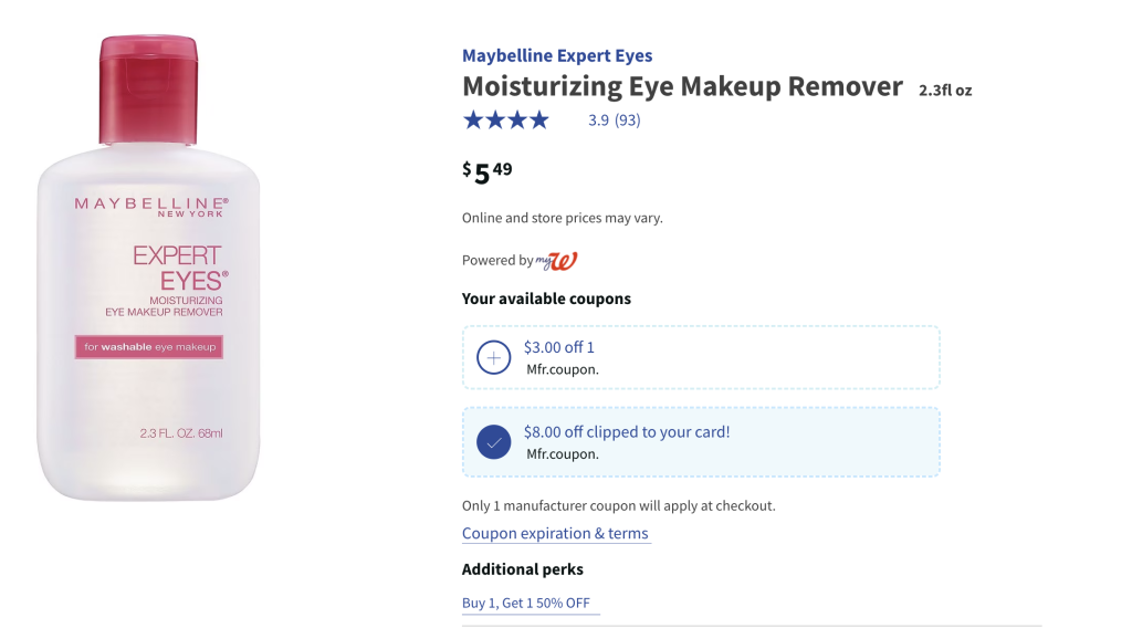Maybelline Makeup Remover only 0.12 each at Walgreens! Extreme