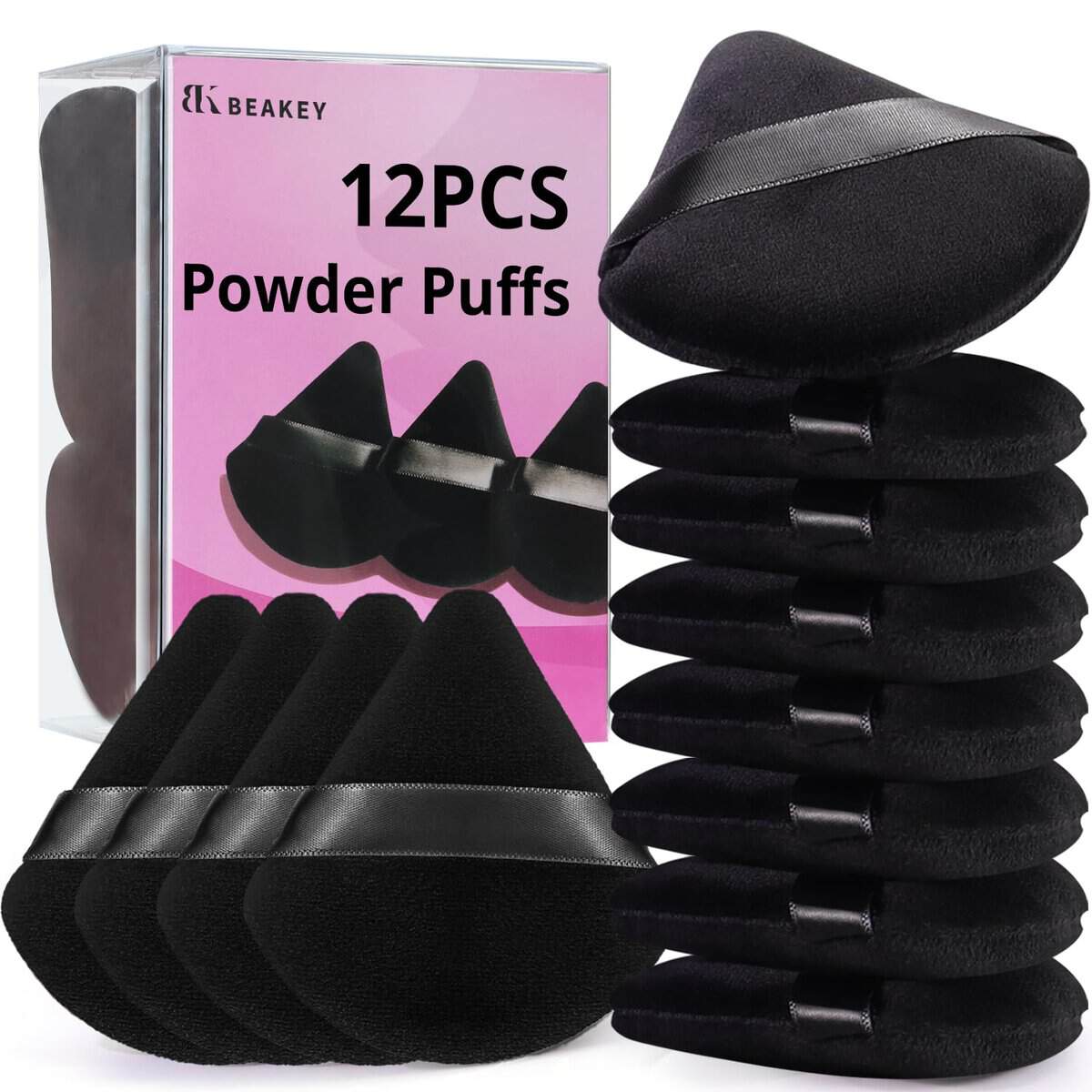 BEAKEY 12-piece black triangle powder puffs set